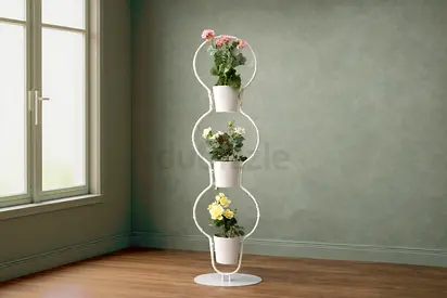 White 3-Tier Metal Plant Stand with 3 Pots 175cm / Pot Holder / IKEA PS (Discontinued)
