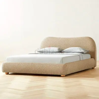 Beige upholstered low-profile bed (good condition)