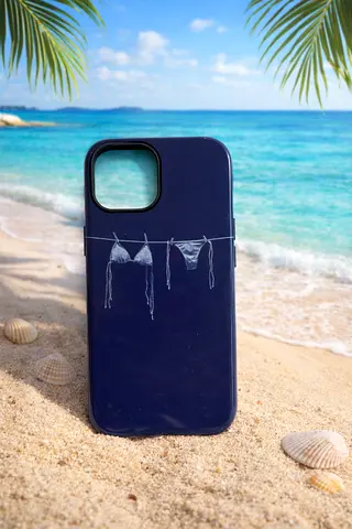 Navy phone case with bikini print — good condition ( Only for iPhone 15 )
