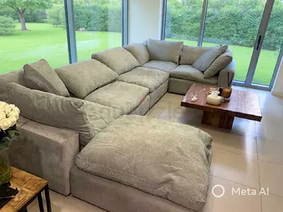 Pan Emirates pianca feather filled sofa with footstool