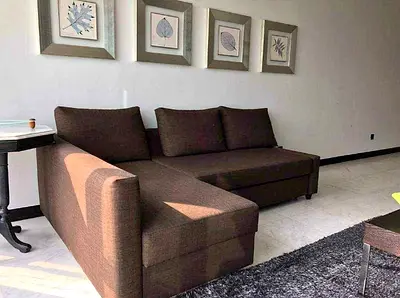 My brown L-shaped sectional sofa bed — good condition