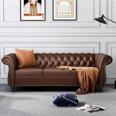 My Brown Leather Chesterfield 3-Seater Sofa