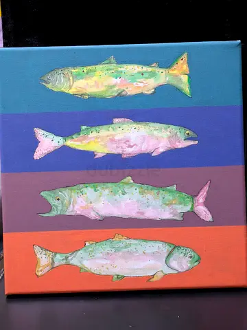 Handmade Acrylic Fish Painting on Canvas 30x30
