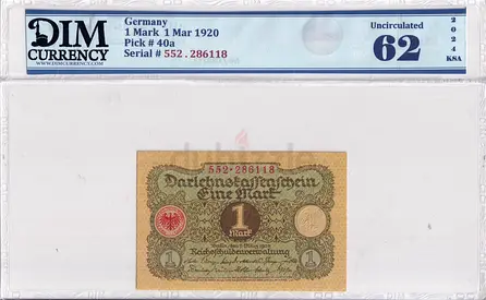 Germany Banknote 1 mark 1920 100 AED