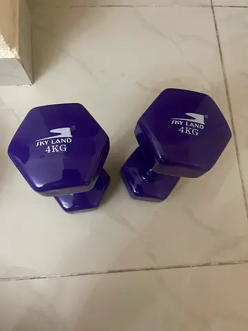 Pair of 4kg vinyl hex dumbbells - used, good quality sky land
