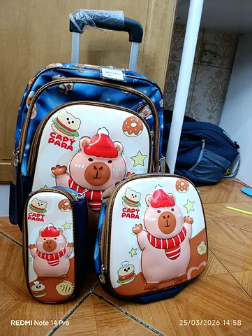 Kids Trolley Backpack Set (3 pcs) — Blue Bear Print, New with Tags