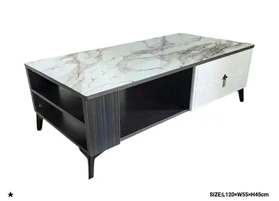 Marble-Top Coffee Table with Storage Drawer - 120x55x45cm