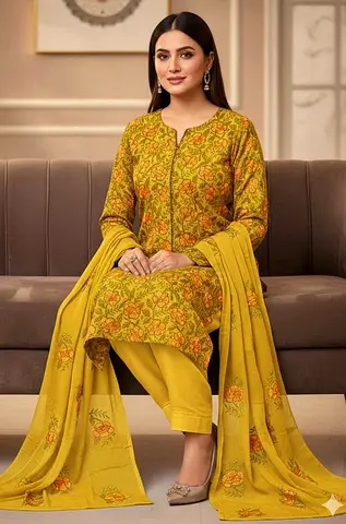 Traditional Floral Embroidered unstitched dress
