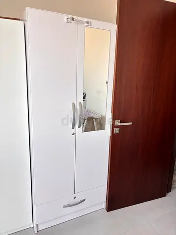 Stylish White Wardrobe with Full-Length Mirror