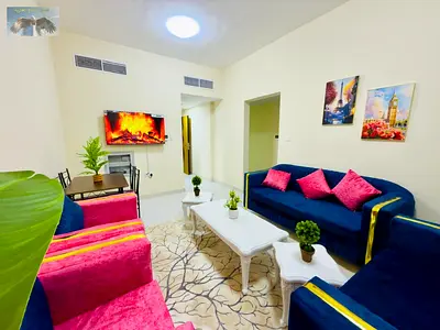 Furnished 2-bedroom apartment for rent – Al Nuaimiya Back Street, Ajman 📍 Location: Prime location, close to Al Sanara Market, in a highly vibrant a