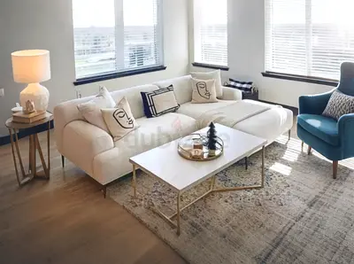 The Loom Collection L Shape Sofa Beige Good Condition