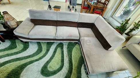 L-shaped corner sectional sofa (beige with brown accents) fixed Price