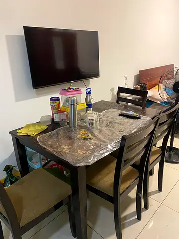 4-seater dark wood dining table set (used)