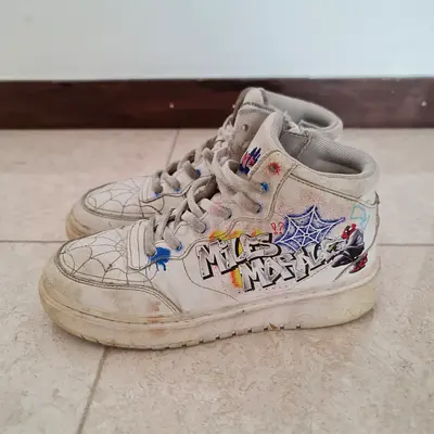 Zara Used White Sneakers with Spider-Man Design (Size 34)
