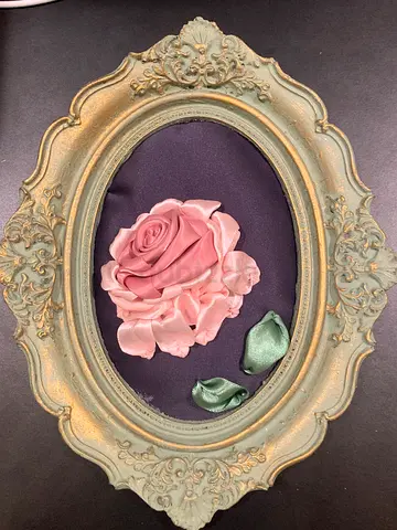 Vintage Framed Fabric Rose Decoration