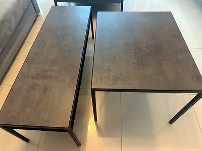 Two matching Minimalist Black Metal Tables with Grey Top