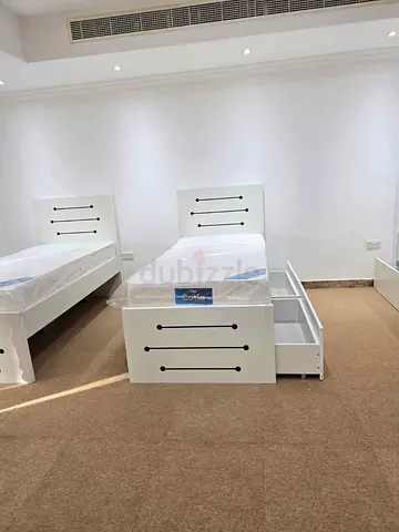 Modern White Twin Beds with Storage Drawers