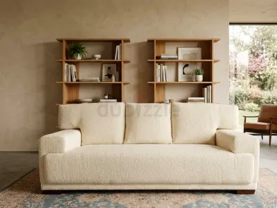 Modern Cream Three-Seater Sofa • Elegant living room design • Soft comfortable cushions • Strong woo