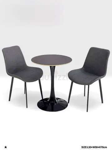 Compact 3-piece bistro dining set — round table with 2 grey chairs