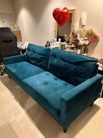 Comfortable Blue Velvet Sofa