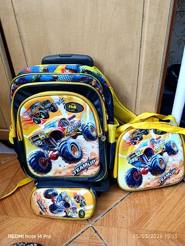 My kids Monster Truck rolling backpack set — trolley backpack, lunch bag  pencil case