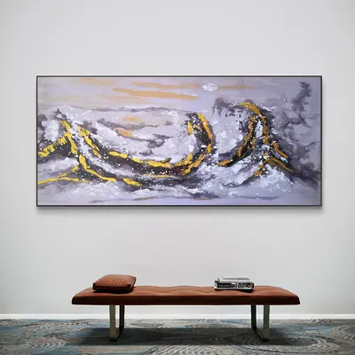 Abstract Waves Painting size 90x180cm wrapped canvas with black edges