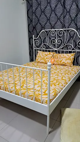 Ikea White Metal Bed Frame with mattress