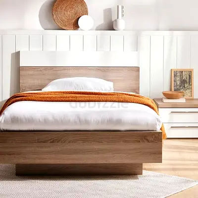 Modern wooden platform bed with headboard - good condition