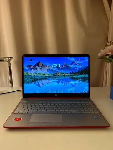 Red HP laptop