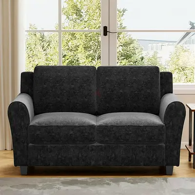Round armrest linen fabric loveseat
