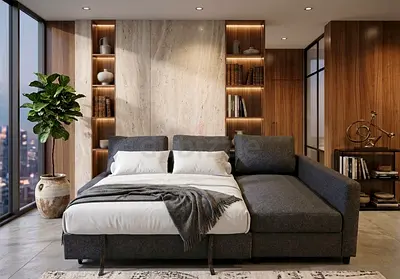 Modern L-Shape Sofa Bed • Stylish and modern design • Converts easily into a comfortable bed • Built