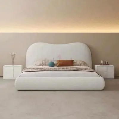 Modern Luxurious Bedframe with fully customisable, Boucle Fabric