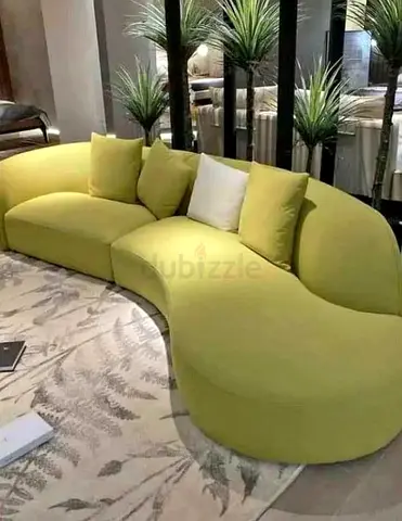 Stylish Green Free Shape 5-seater  Sofa in velvet fabric