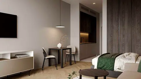 استوديو مفروش | 1WOOD Residence | شرفة | إطلالة على وسط المدينة