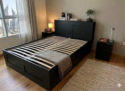 Premium IKEA Bed Frame – Complete Set • Bed frame with slatted base • Two matching night tables • S