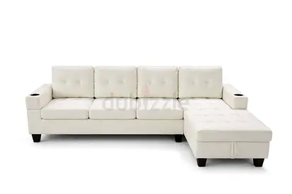 Stylish White Sectional 5 seater sofa in velvet fabric
