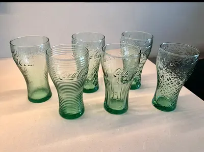 Set of 6 green Coca-Cola drinking glasses