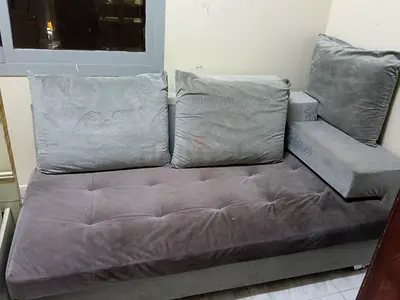 Compact grey upholstered sofa/daybed - good condition