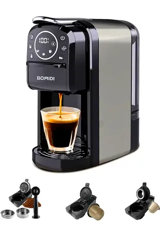 3-in-1 Bomidi Capsule Coffee Machine- Works w/ Nespresso, Dolce Gusto, and Ground Coffee. Self-clean