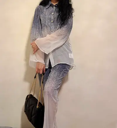 Elegant Two-Piece Outfit with Sheer Overlay