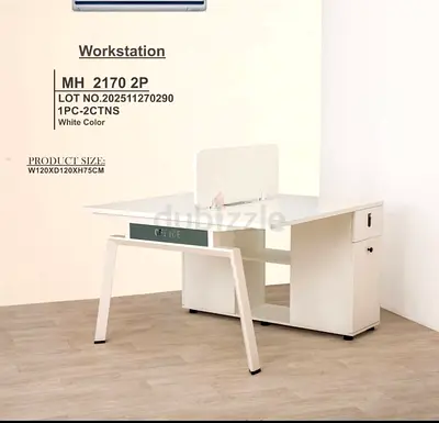White Office Workstation Desk with Storage (W120 x D120 x H75 cm)
