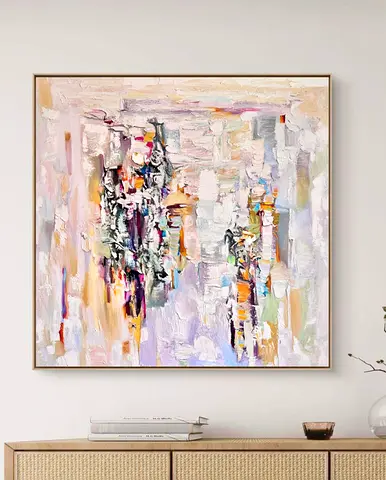 Oil Painting “Pastel City Harmony” — Abstract Modern Art (100×100 cm)