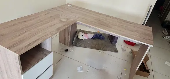 L-shaped Study/Computer Desk with 2 Drawers - Light Oak Finish