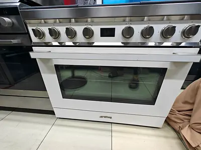 Smeg top gas oven electric 6 burner dual fan white