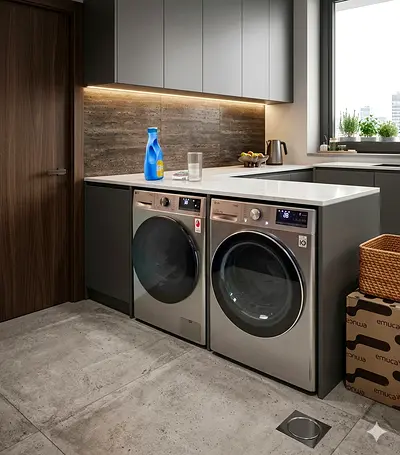 LG direct drive 9 kg washer and 9 kg heatpump dryer separate set freestanding Neat and clean