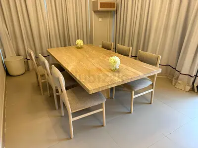 Selling Great Condition CrateBarrel Top Marble Dining table With six chairs