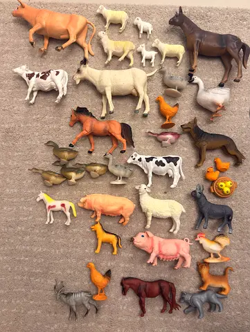 Set of 30+ Small Plastic Farm Animal Figures — Used, Great for Preschool Play