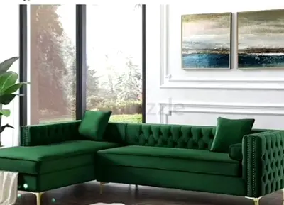 Stylish Green Velvet Sectional Sofa