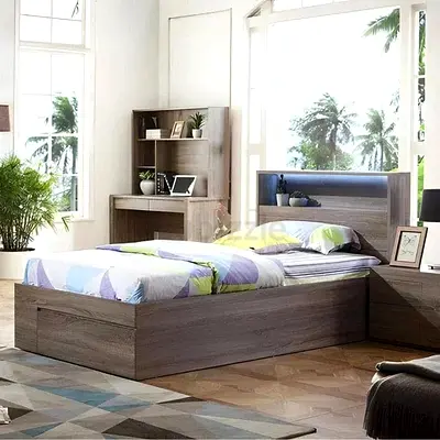My modern platform bed with storage and LED headboard