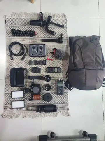 My complete camera kit — gimbal, lenses, recorder, mics, monitor
